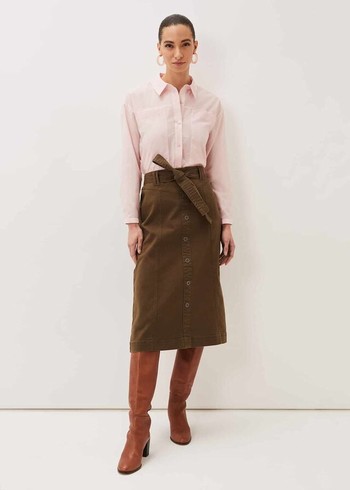 Phase Eight Dina Denim Belted Skirts Khaki Canada | JNIFZX-741